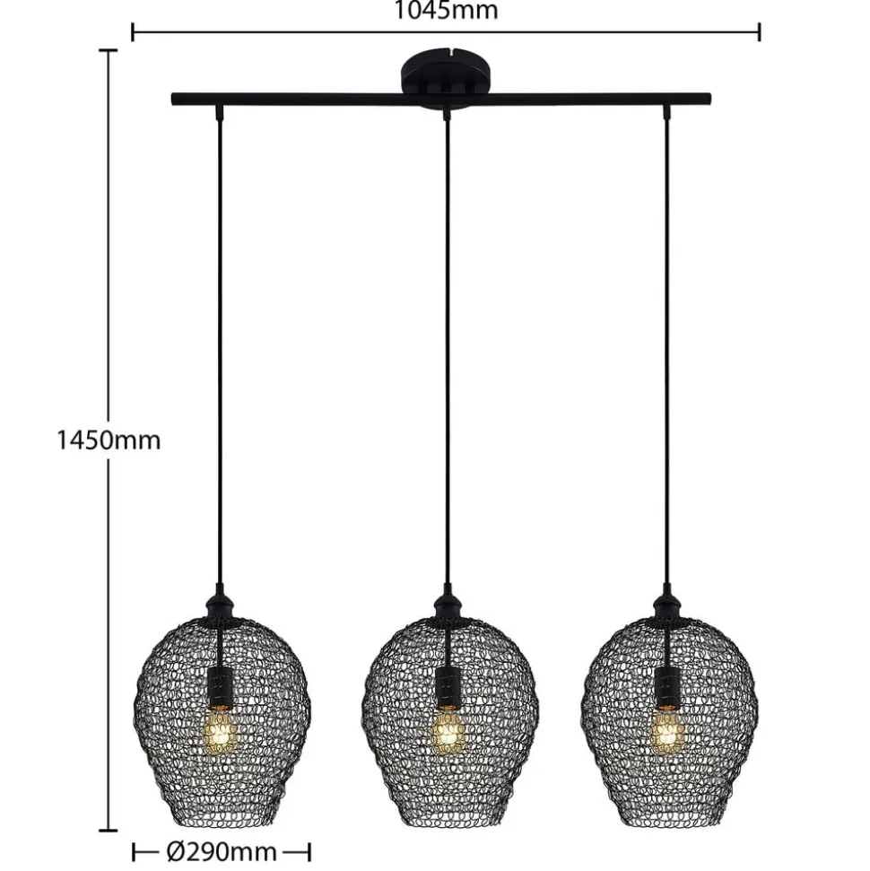 Lindby Benja pendellampe, 3 lyskilder, sort