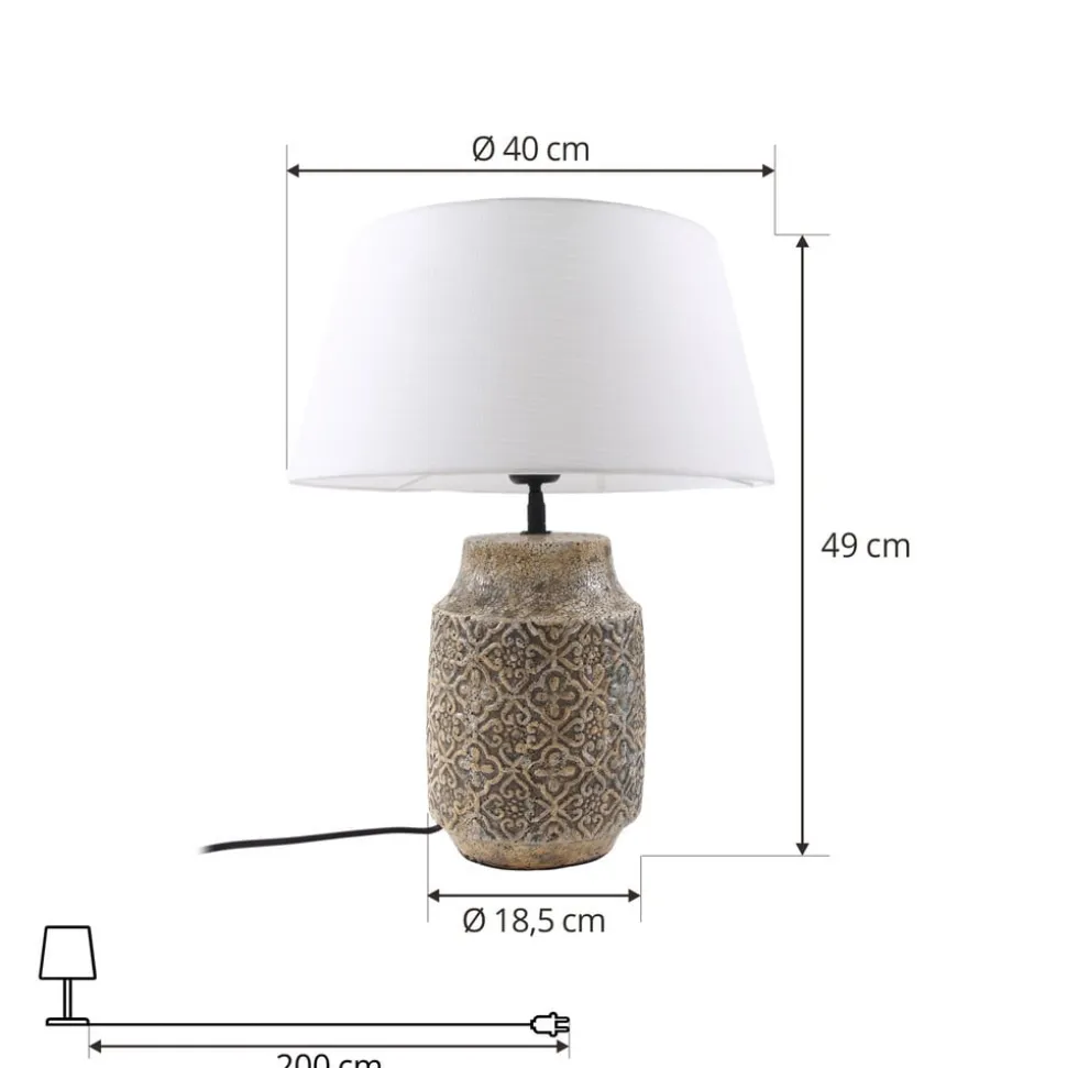 Lindby bordlampe Aelith, Ø 40 cm, brun, keramik, E27