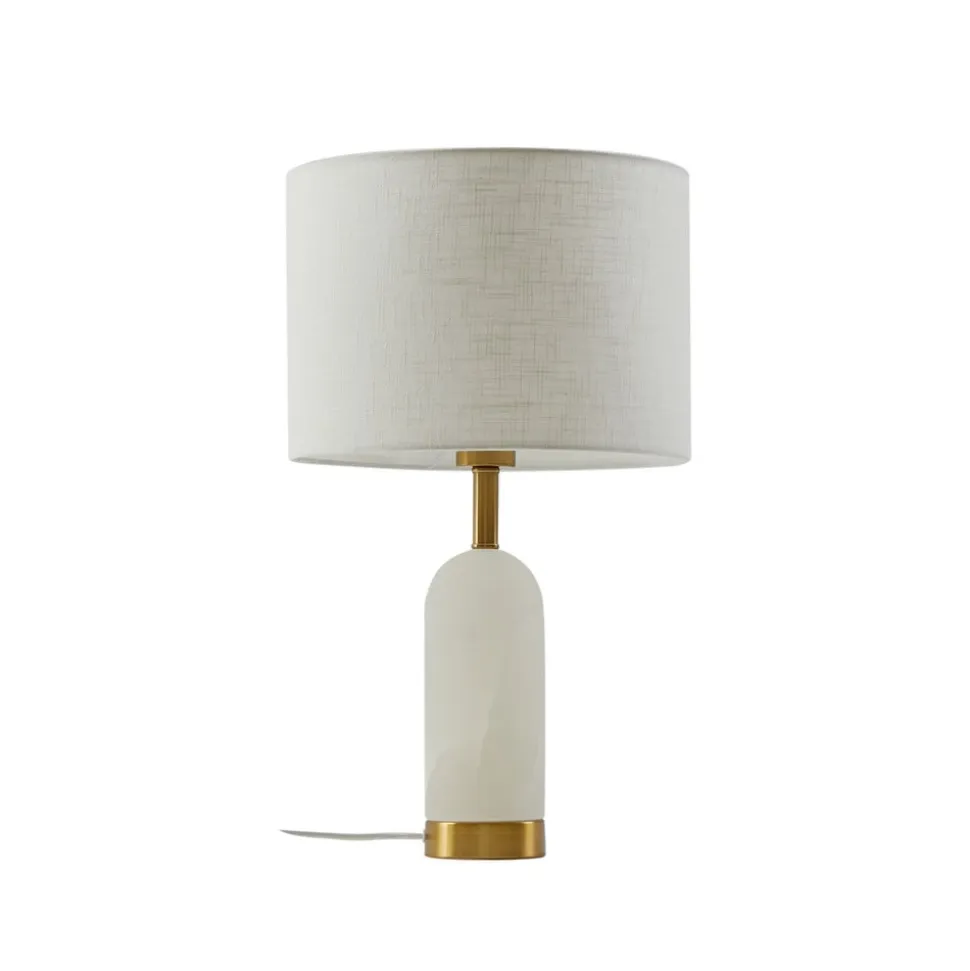 Lindby bordlampe alabast, hvid/guld, Ø 30 cm, marmor, E27