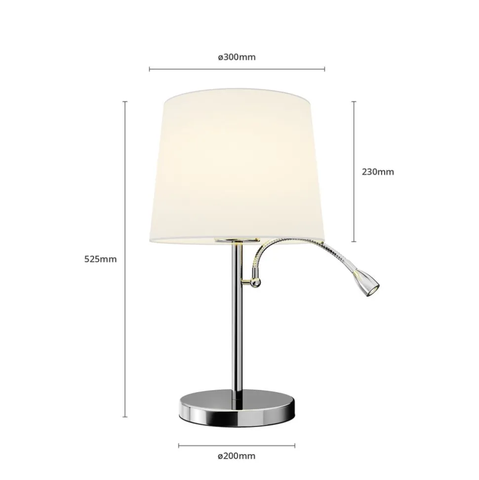 Lindby bordlampe Benjiro, hvid, tekstil, læselampe, 52 cm