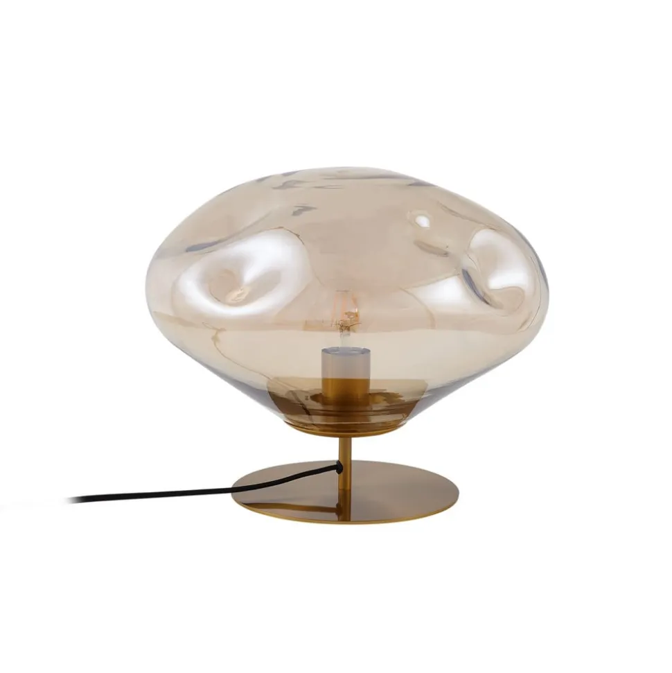Lindby bordlampe Lelia, rav, glas, metal, Ø 35 cm