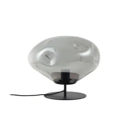 Lindby bordlampe Lelia, røggrå, glas, metal, Ø 35 cm