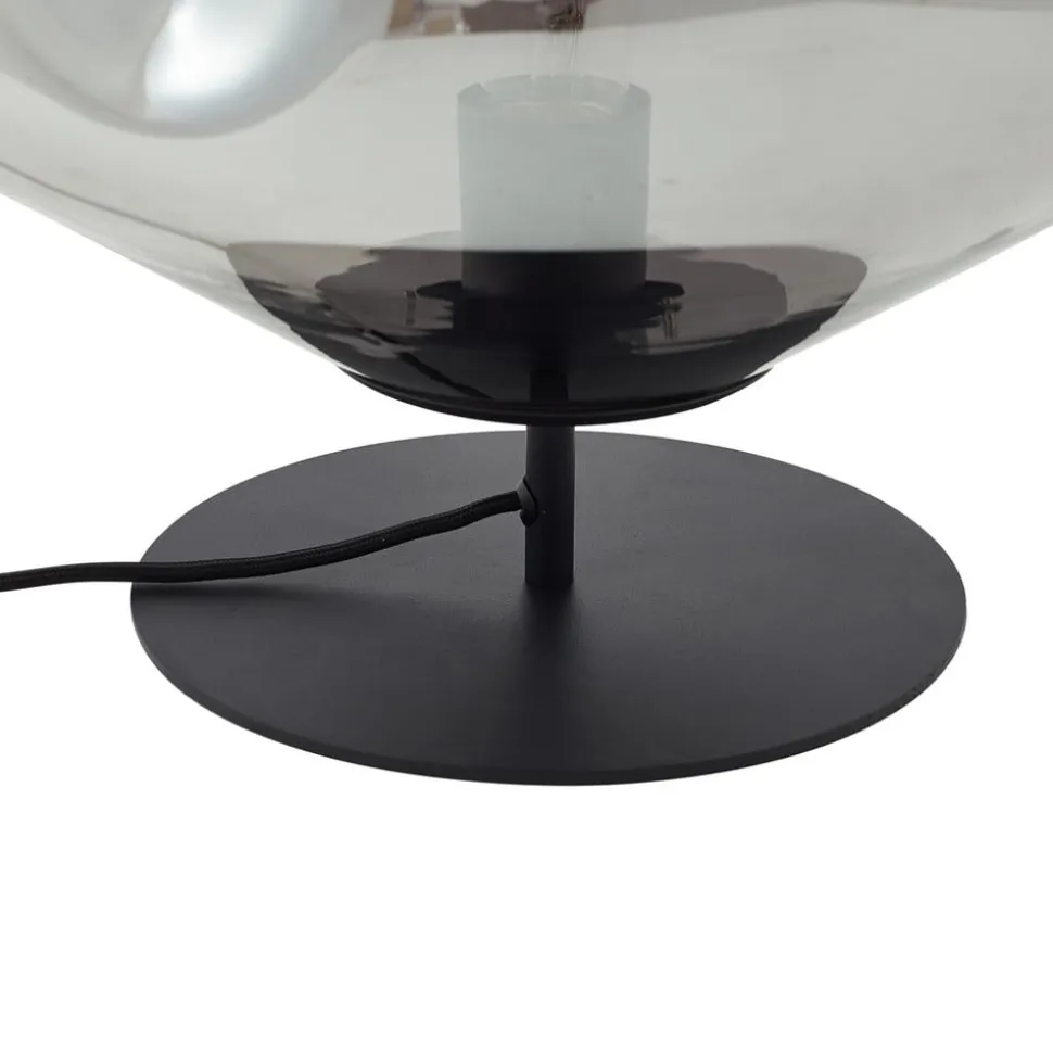 Lindby bordlampe Lelia, røggrå, glas, metal, Ø 35 cm