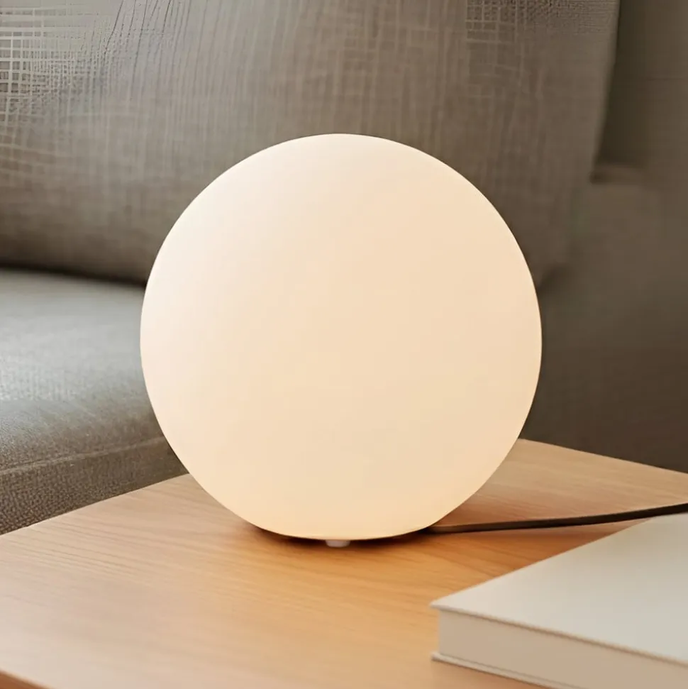 Lindby bordlampe Marike, hvid, glas, kugle, Ø 25 cm, E27