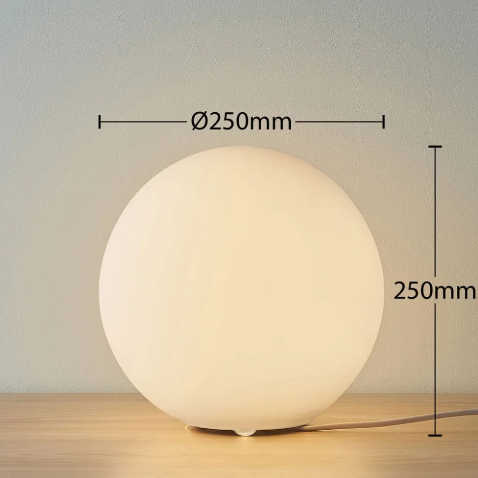 Lindby bordlampe Marike, hvid, glas, kugle, Ø 25 cm, E27