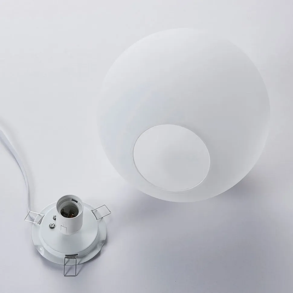 Lindby bordlampe Marike, hvid, glas, kugle, Ø 25 cm, E27