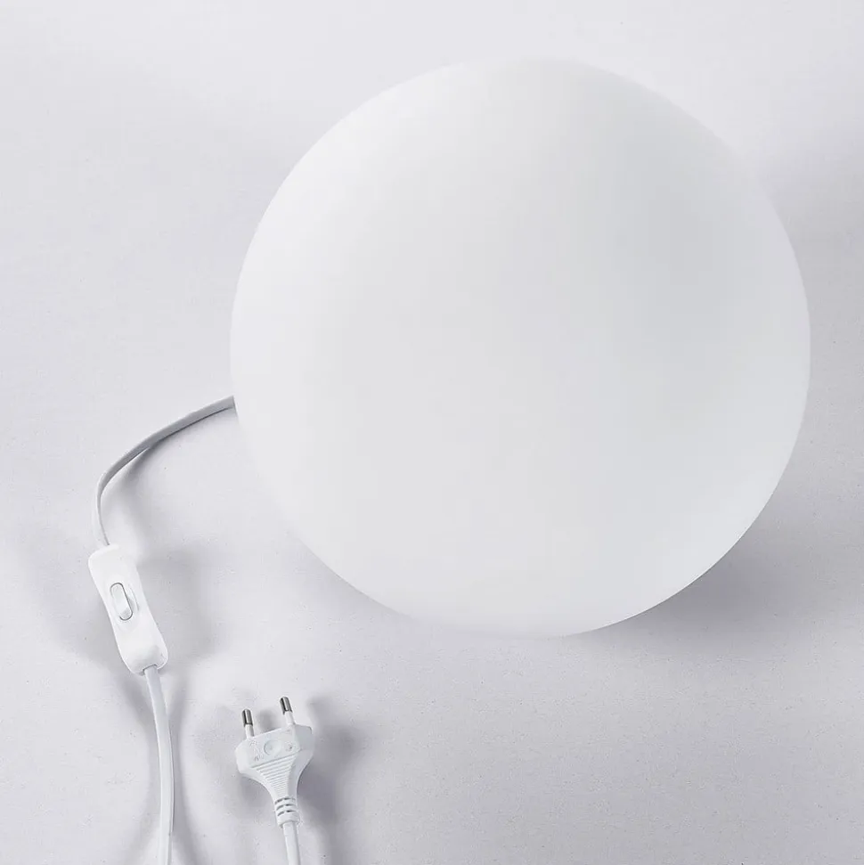 Lindby bordlampe Marike, hvid, glas, kugle, Ø 25 cm, E27