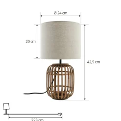 Lindby bordlampe Marzanna, grå, bambus, 42,5 cm, E27