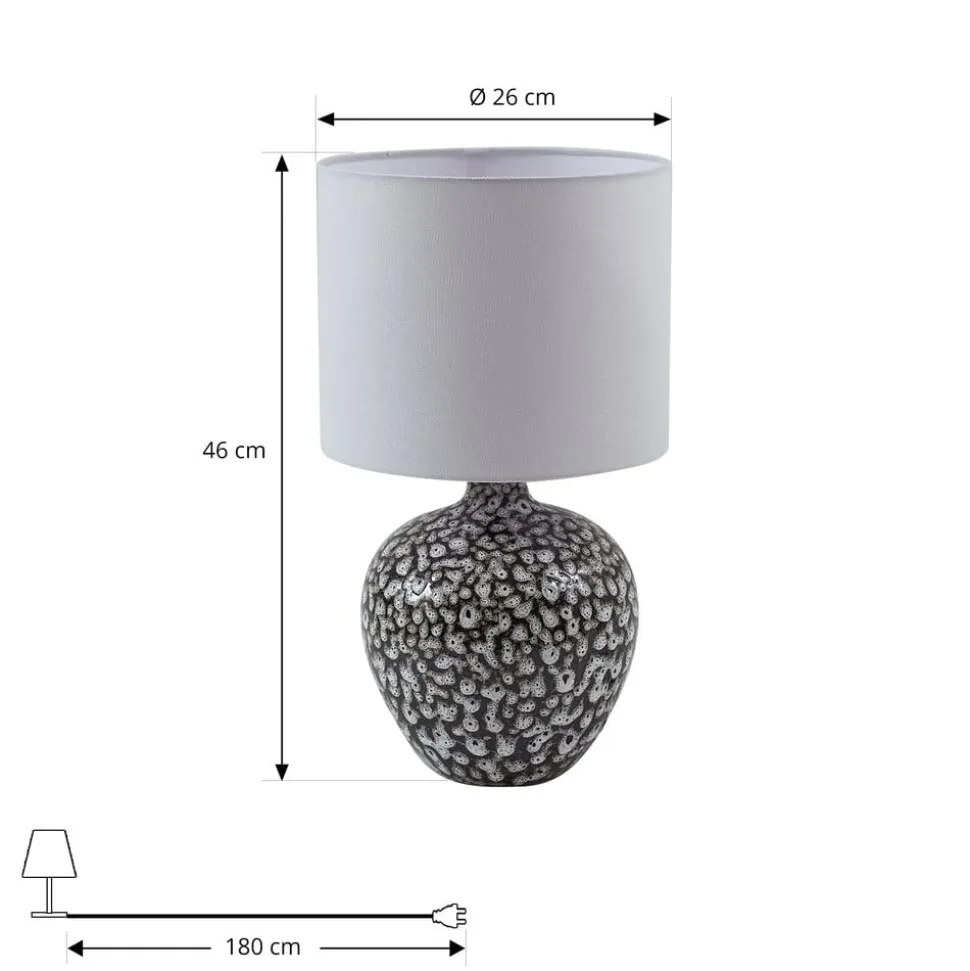 Lindby bordlampe Thalassia, sort/hvid, Ø 26cm, keramik