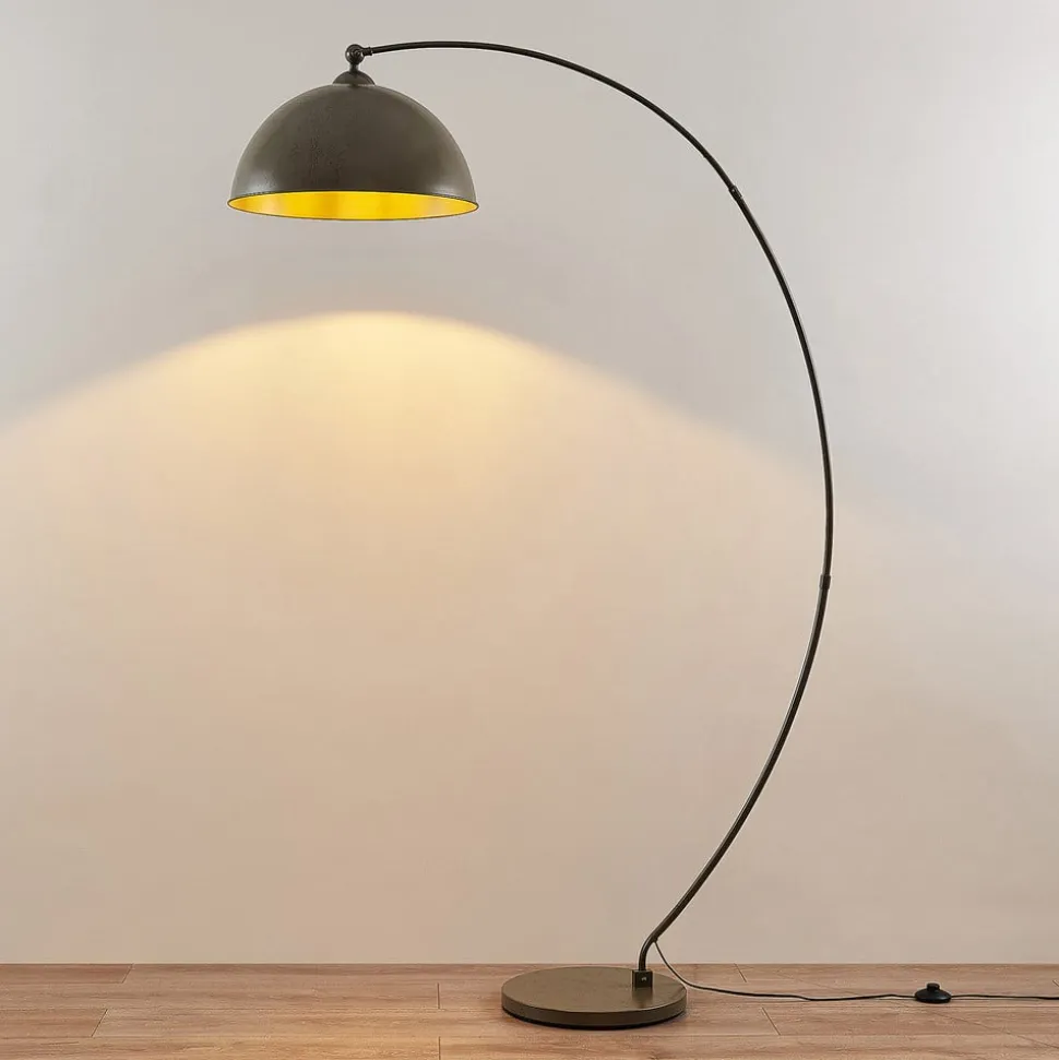 Lindby buelampe Jonera, grå, metal, E27, 185 cm høj