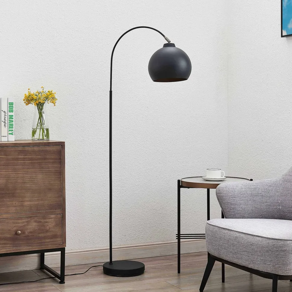 Lindby buelampe Minali, sort, metal, 148 cm høj, E27