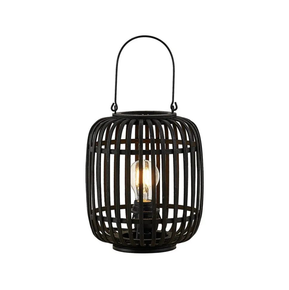 Lindby Canyana bordlampe, sort, rattan, 27 cm høj