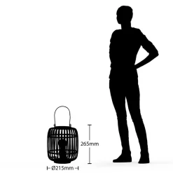 Lindby Canyana bordlampe, sort, rattan, 27 cm høj