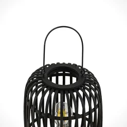 Lindby Canyana bordlampe, sort, rattan, 27 cm høj