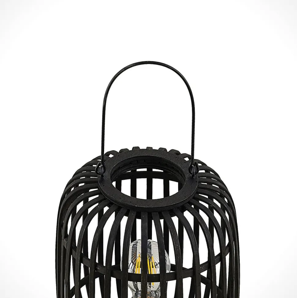 Lindby Canyana bordlampe, sort, rattan, 27 cm høj