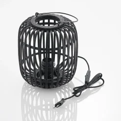 Lindby Canyana bordlampe, sort, rattan, 27 cm høj