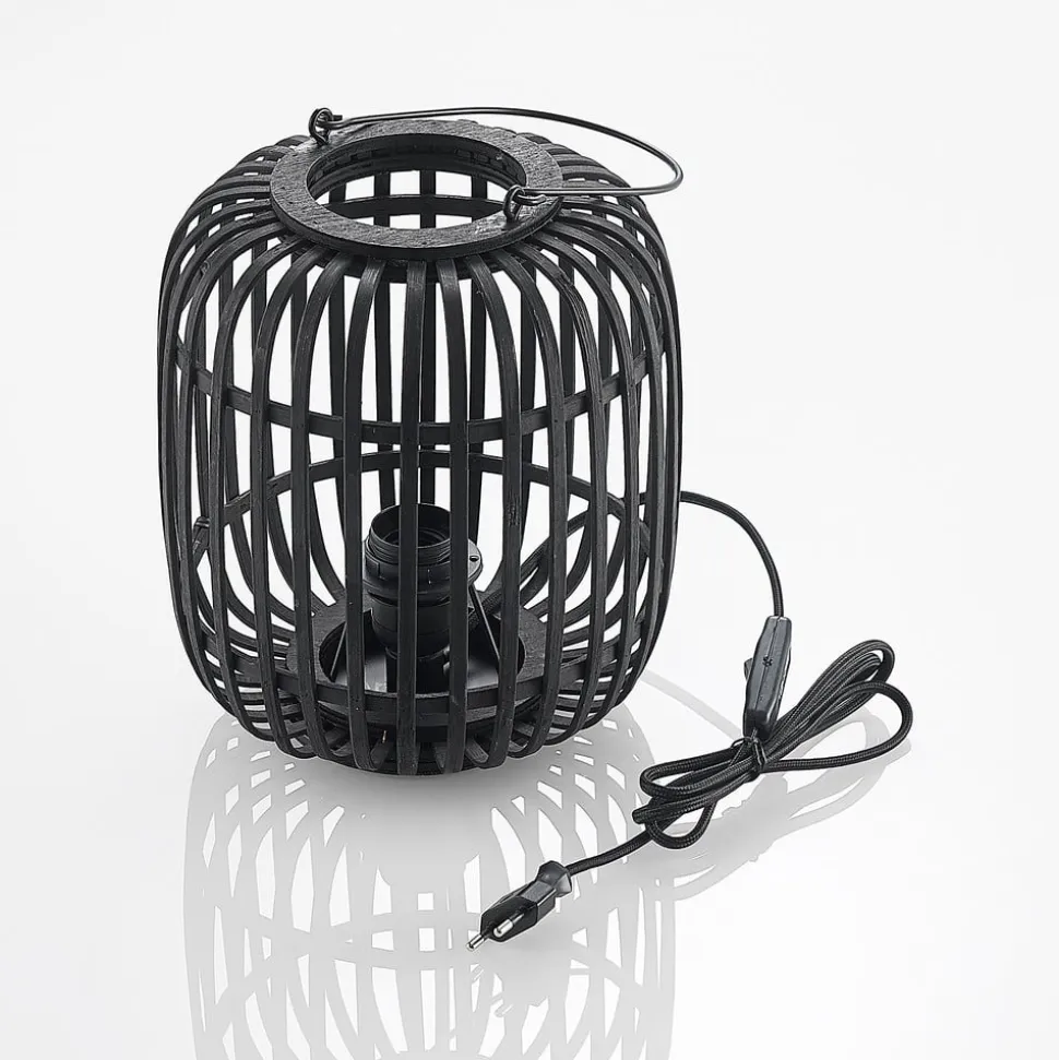 Lindby Canyana bordlampe, sort, rattan, 27 cm høj
