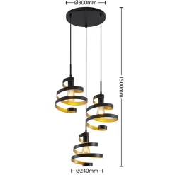 Lindby Colten hængelampe, Ø 50 cm, 3 lyskilder, sort, guld