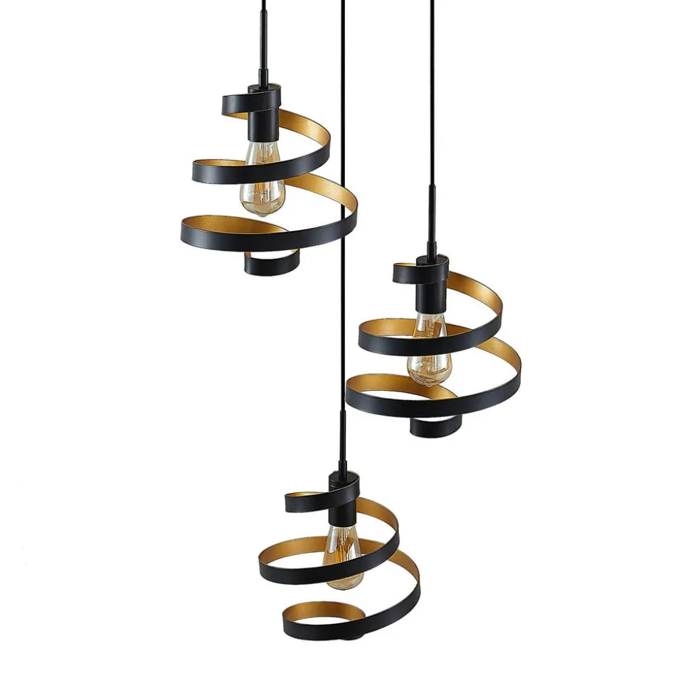 Lindby Colten hængelampe, Ø 50 cm, 3 lyskilder, sort, guld