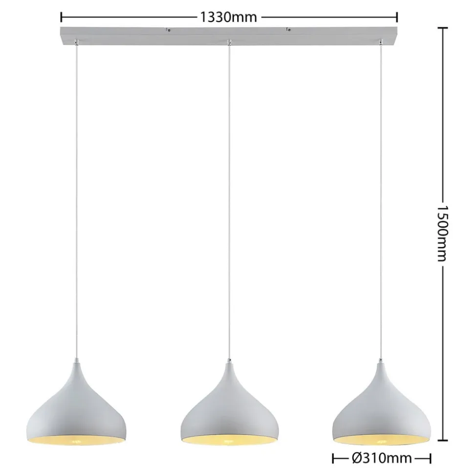 Lindby Elamira pendellampe, hvid, metal, 133 cm, 3 lyskilder.