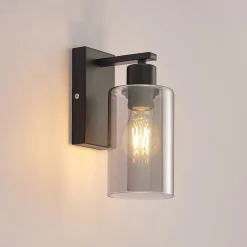 Lindby Emavi væglampe, sort/røggrå, glas, E27
