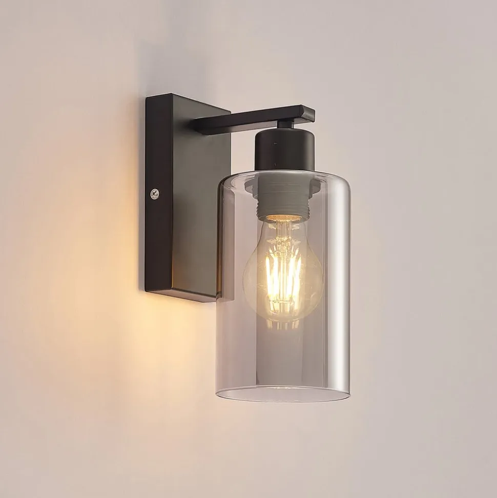 Lindby Emavi væglampe, sort/røggrå, glas, E27