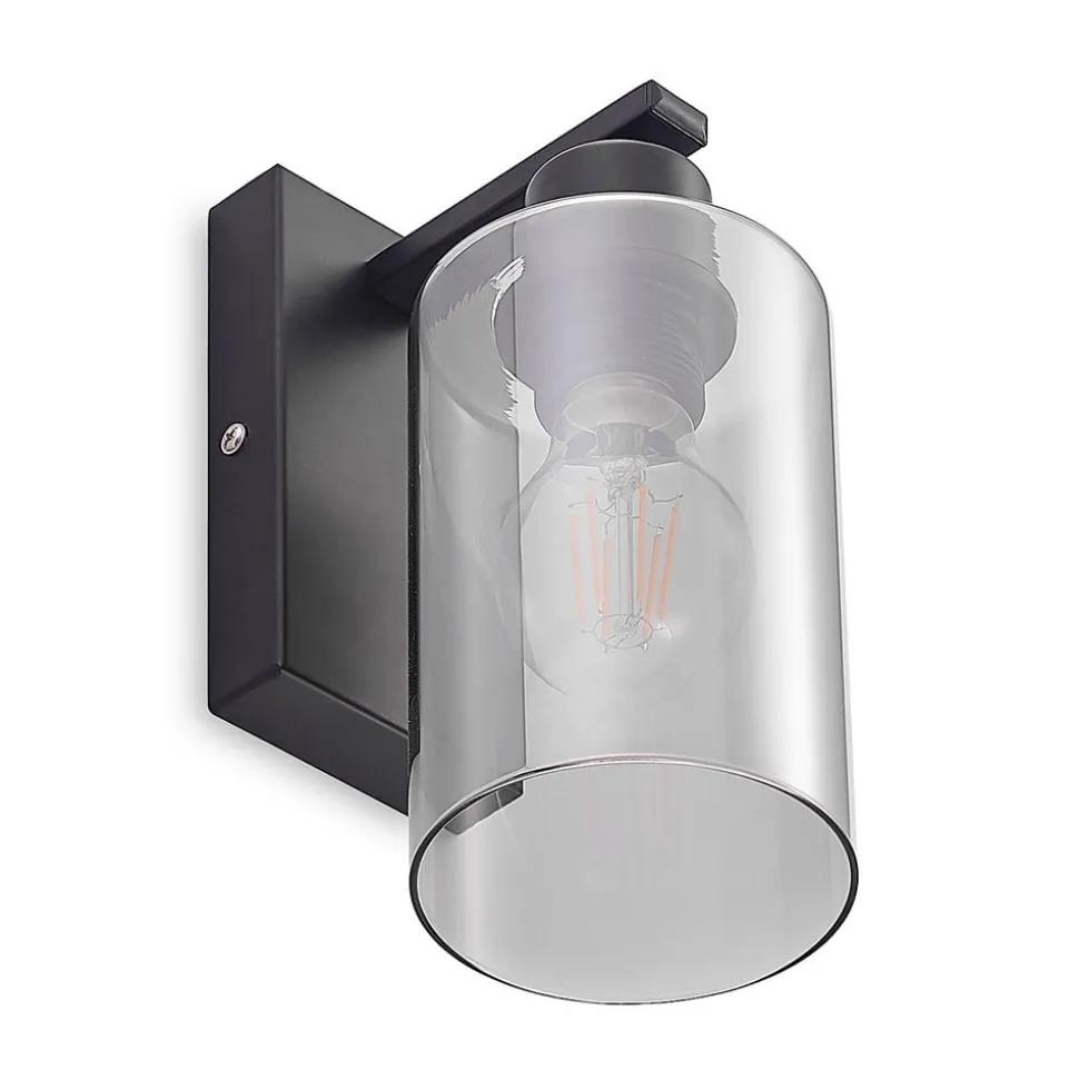 Lindby Emavi væglampe, sort/røggrå, glas, E27