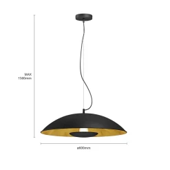 Lindby Emilienne pendellampe, sort, guldfarvet, Ø 60 cm