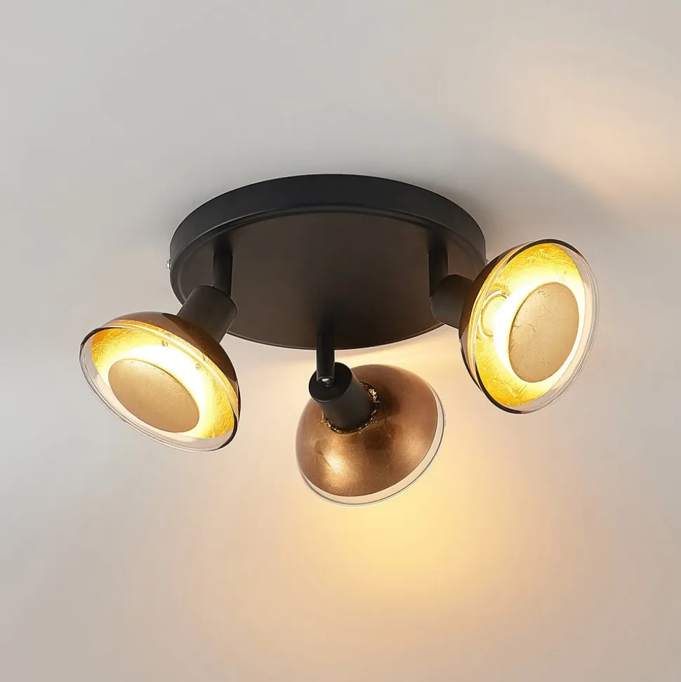 Lindby Erin loftspot, sort/guld, Ø 22 cm, glas