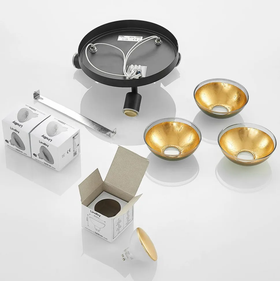Lindby Erin loftspot, sort/guld, Ø 22 cm, glas