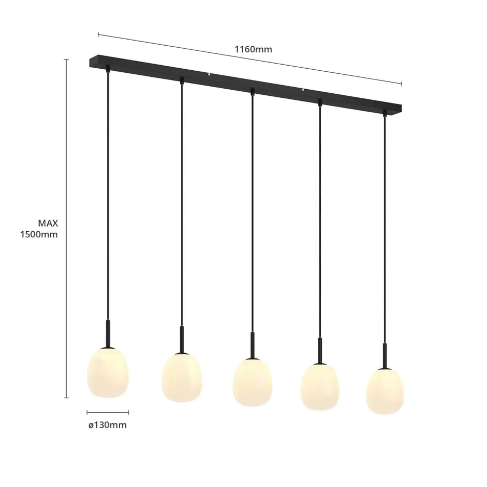 Lindby Etiena pendellampe, 5 lyskilder, opal glas