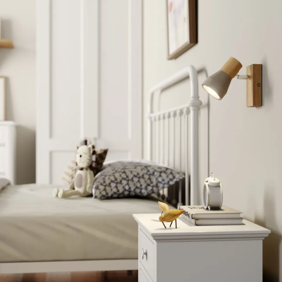 Lindby Filiz spotlight, 12 cm høj, træ, beton, E14
