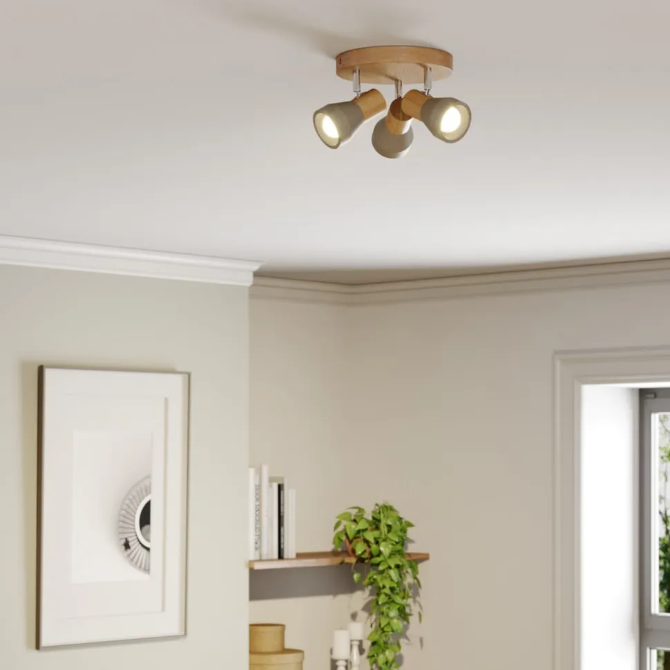 Lindby Filiz spotlight, 3 lyskilder, Ø 20 cm, træ, beton, E14