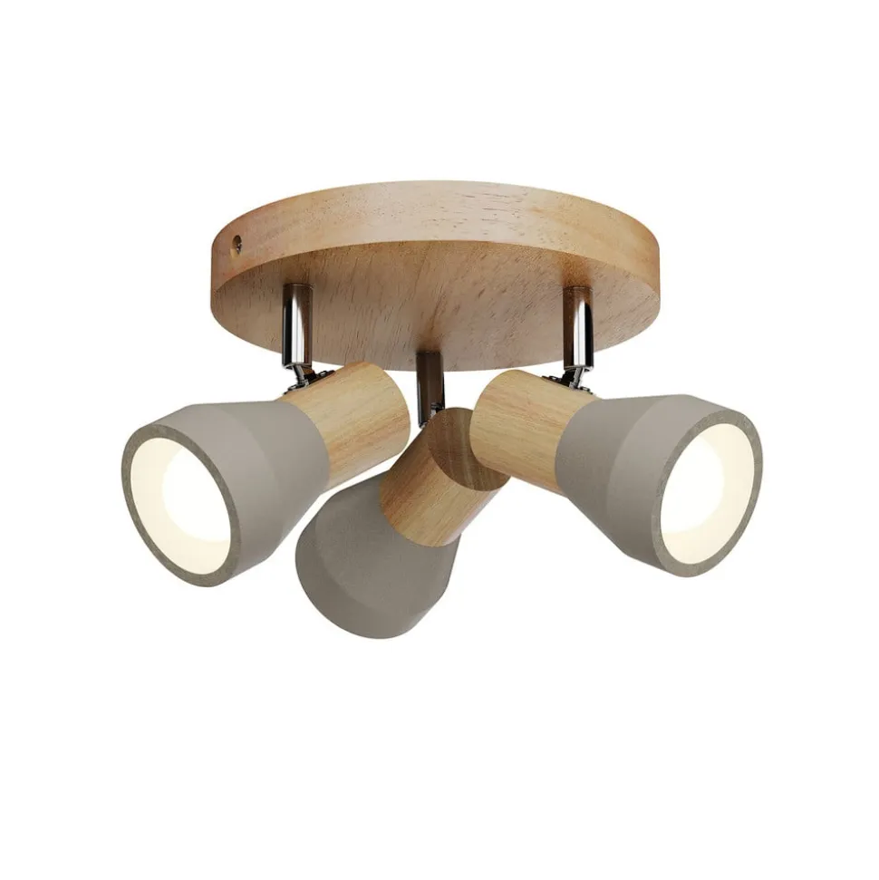 Lindby Filiz spotlight, 3 lyskilder, Ø 20 cm, træ, beton, E14