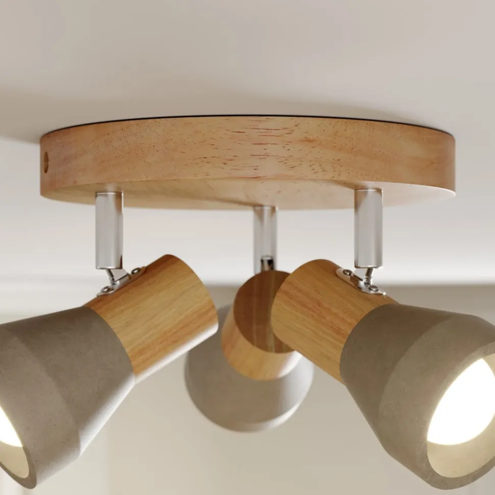 Lindby Filiz spotlight, 3 lyskilder, Ø 20 cm, træ, beton, E14