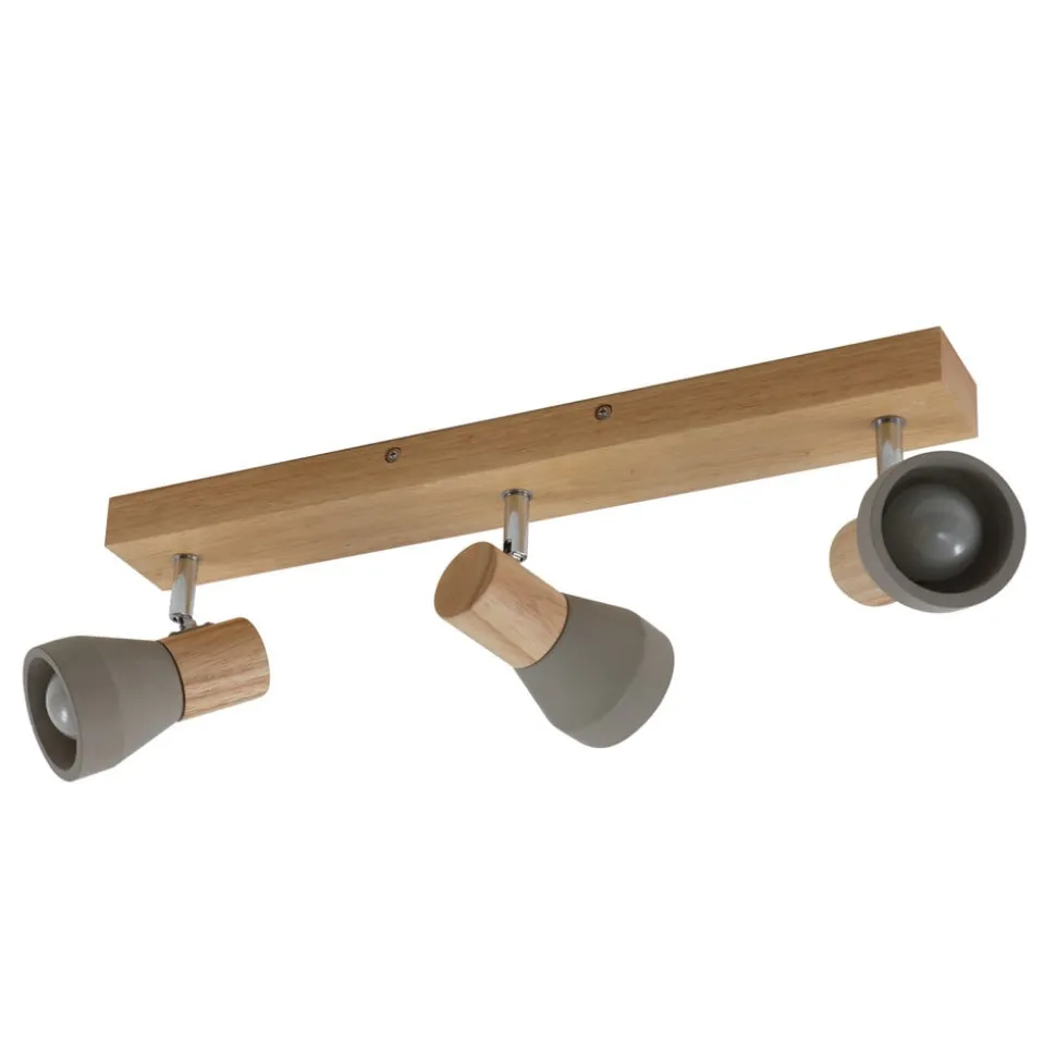 Lindby Filiz spotlight, 3 lyskilder, 47 cm lang, træ, beton, E14