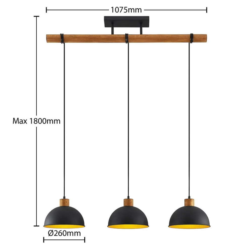Lindby Flurin hængelampe, 3 lyskilder, 107 cm, sort, metal