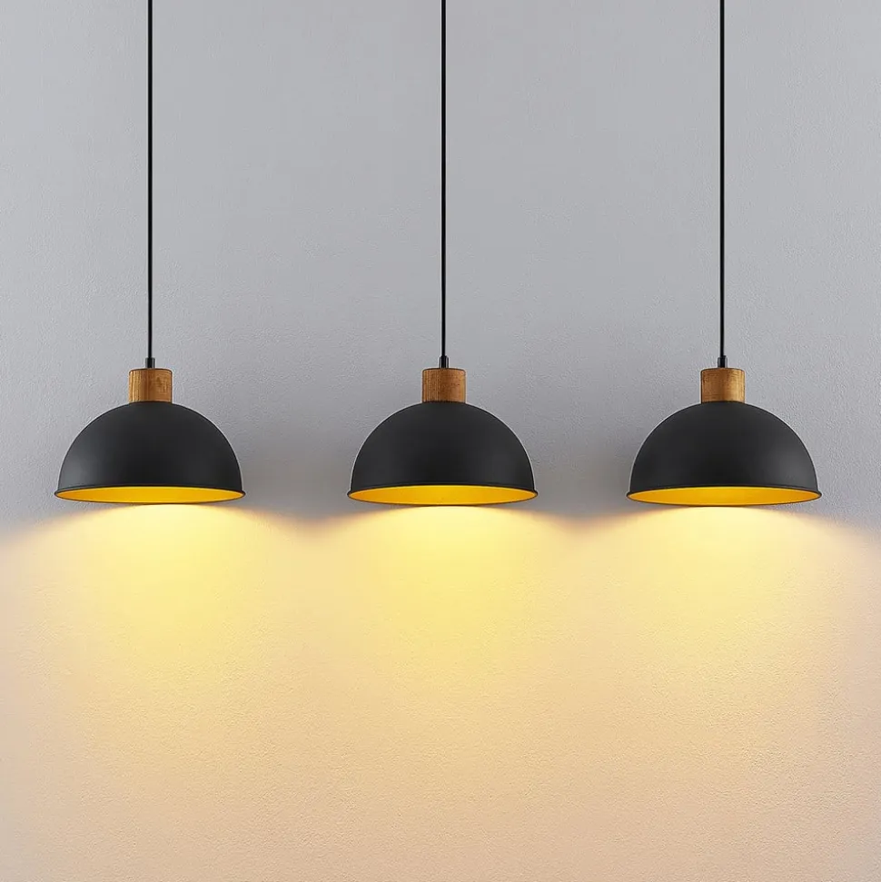 Lindby Flurin hængelampe, 3 lyskilder, 107 cm, sort, metal