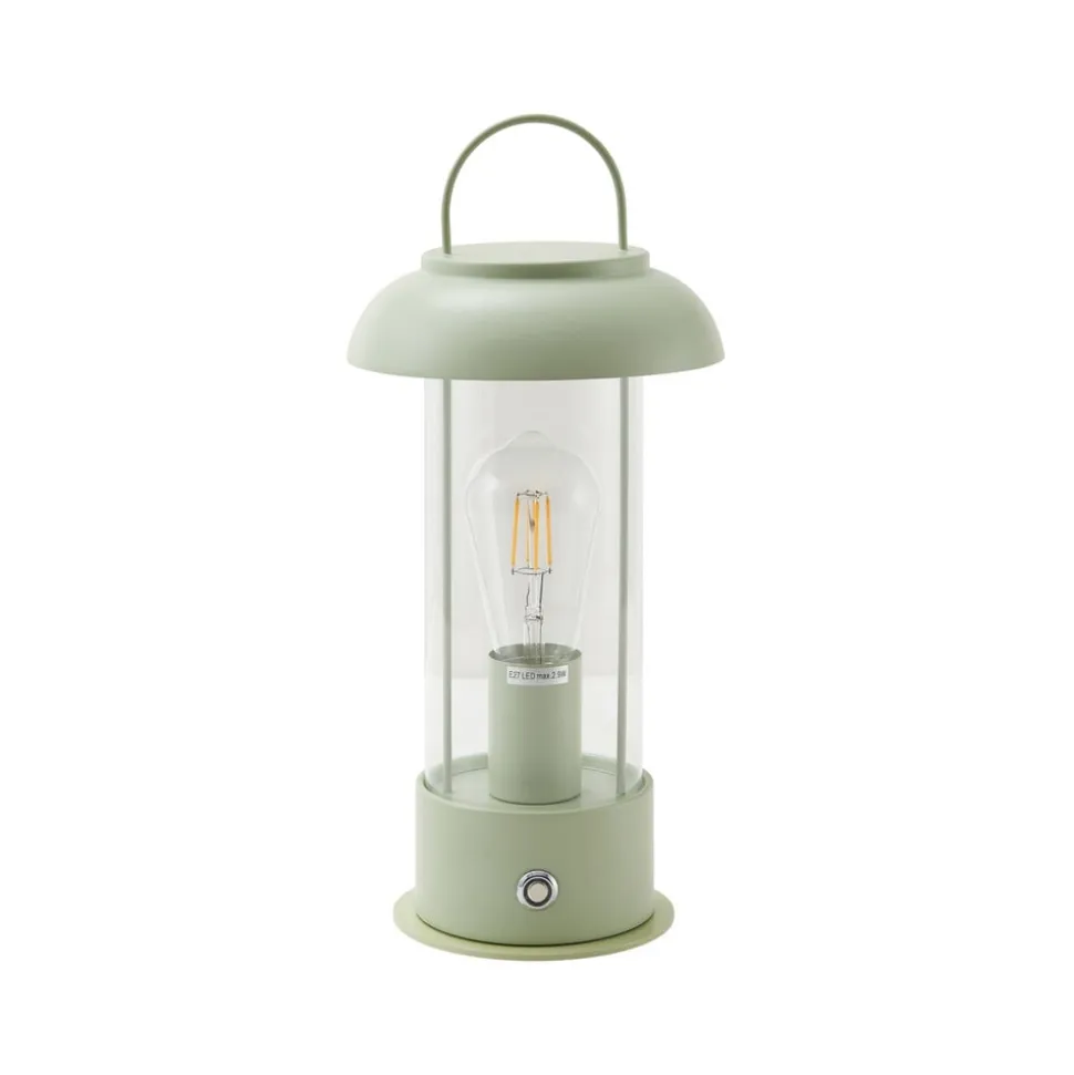 Lindby genopladelig bordlampe Yvette, grøn, IP44, touchdæmper