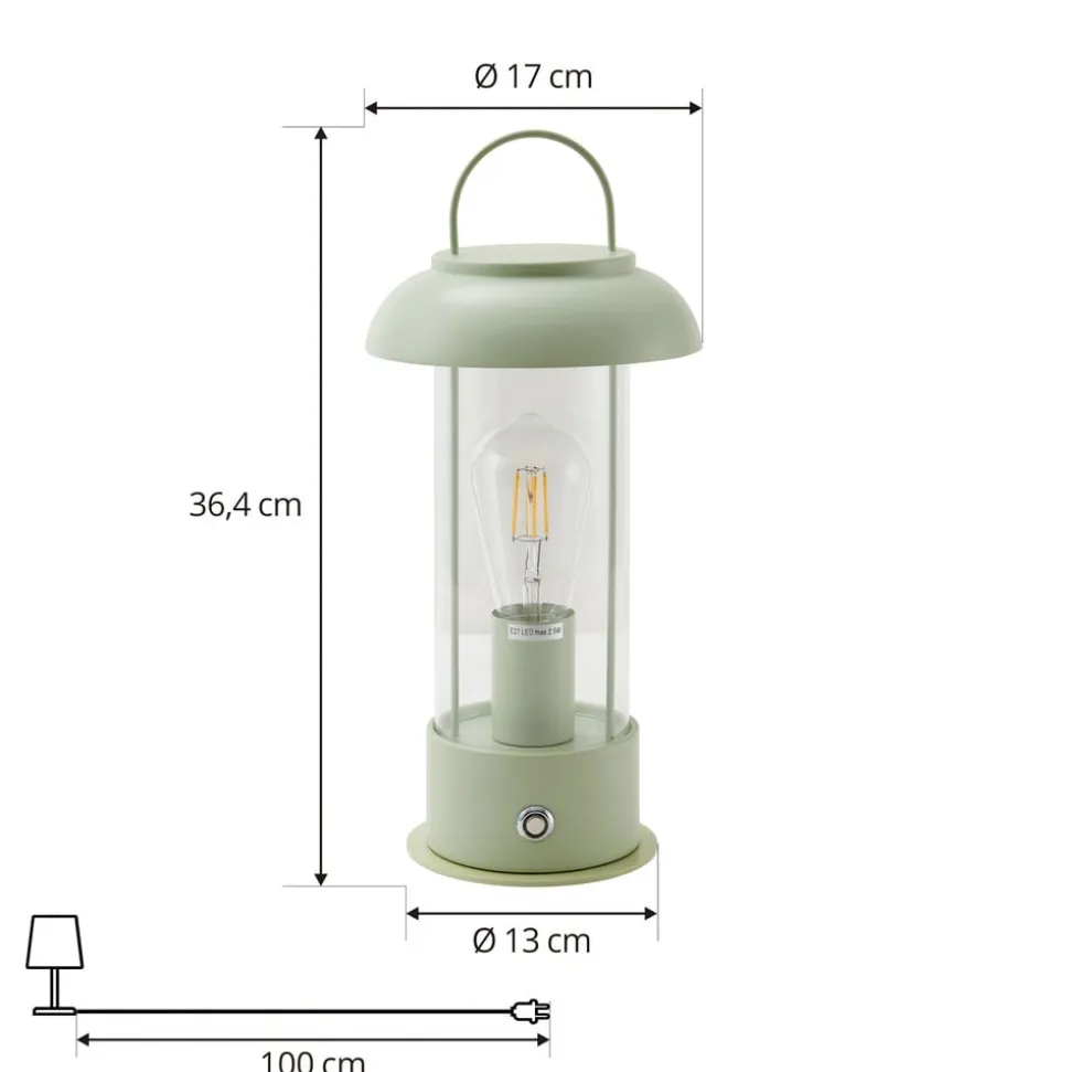 Lindby genopladelig bordlampe Yvette, grøn, IP44, touchdæmper