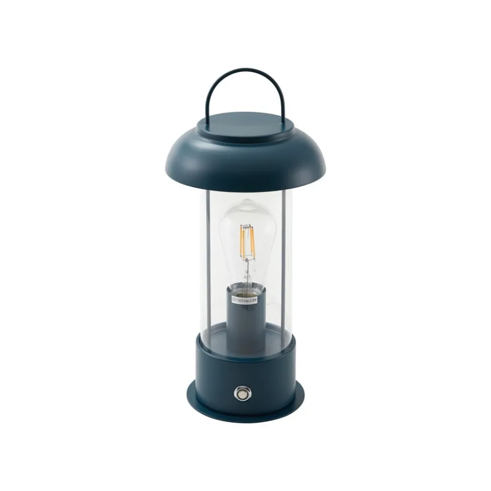 Lindby genopladelig bordlampe Yvette, blå, IP44, touchdæmper
