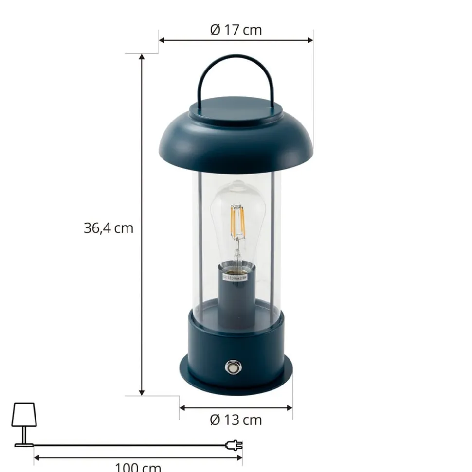 Lindby genopladelig bordlampe Yvette, blå, IP44, touchdæmper