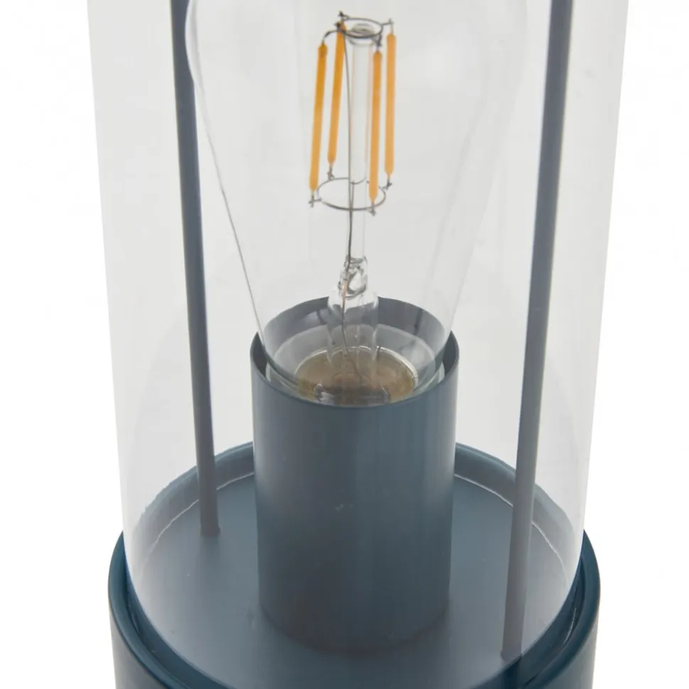 Lindby genopladelig bordlampe Yvette, blå, IP44, touchdæmper
