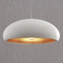 Lindby Gerwina pendellampe, hvid/guld, metal, 40 cm, E27