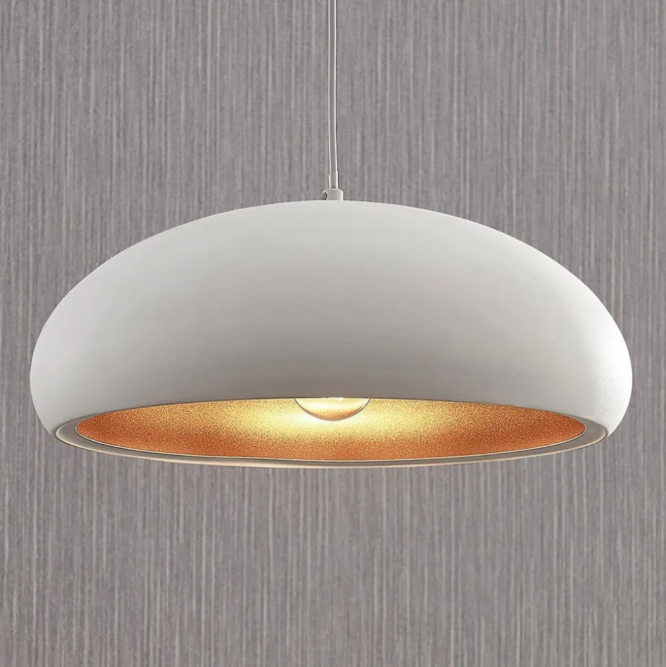 Lindby Gerwina pendellampe, hvid/guld, metal, 40 cm, E27