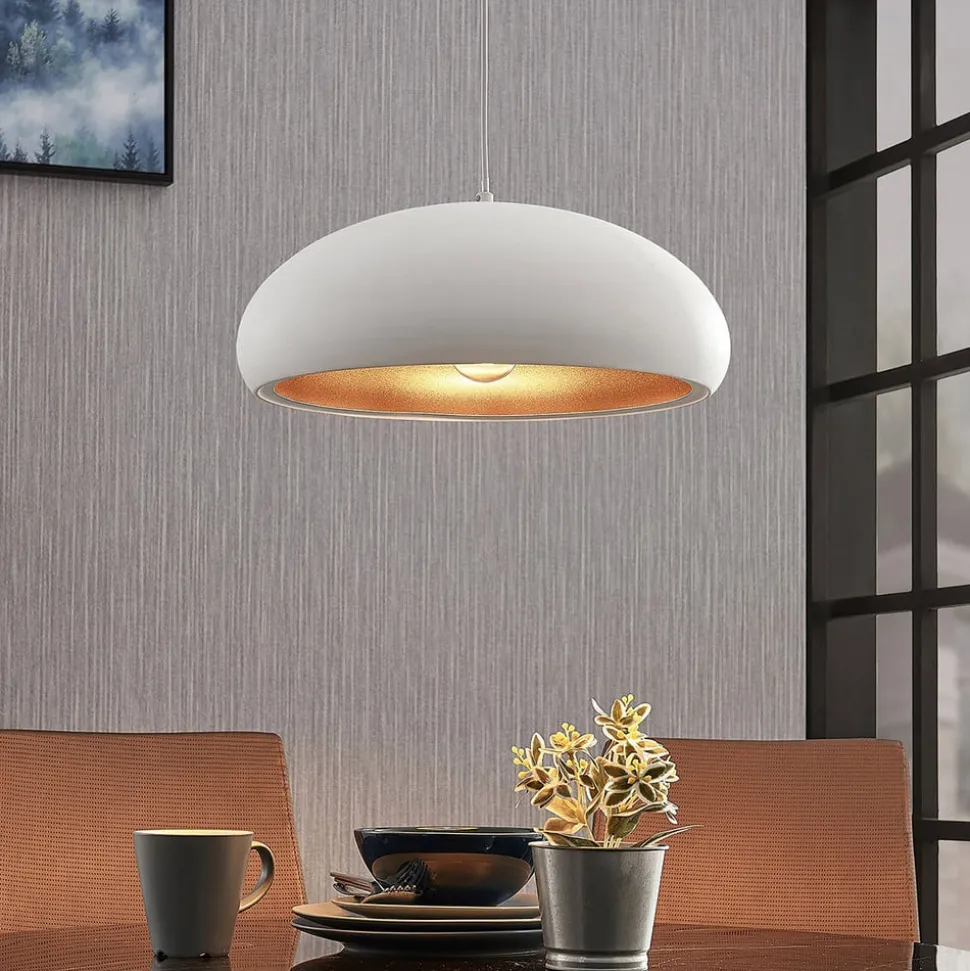 Lindby Gerwina pendellampe, hvid/guld, metal, 40 cm, E27