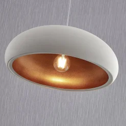 Lindby Gerwina pendellampe, hvid/guld, metal, 40 cm, E27