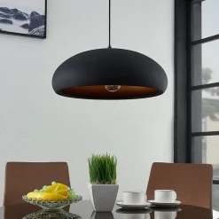 Lindby Gerwina pendellampe, sort/guld, metal, 40 cm, E27