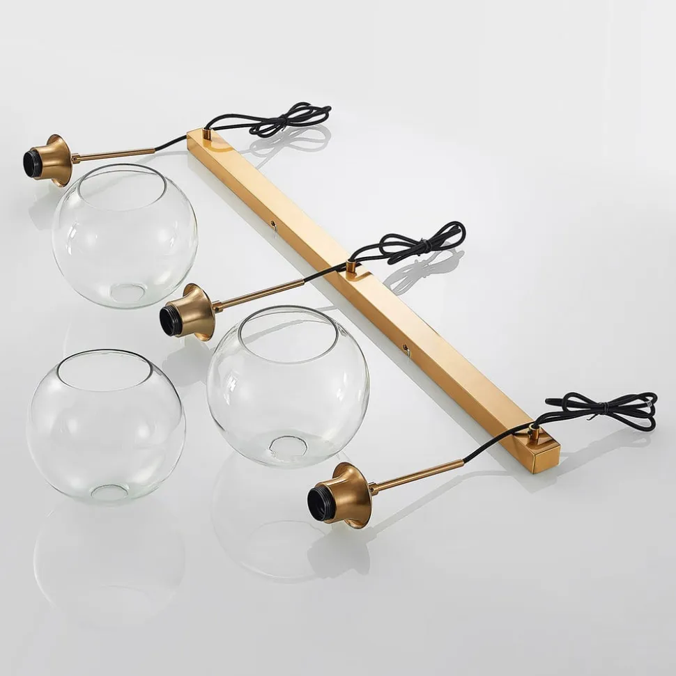Lindby Grady hængelampe, messing/klar, 110 cm, metal, glas