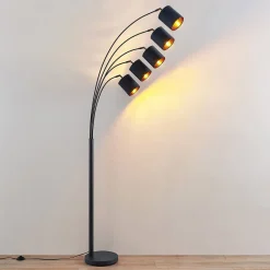 Lindby gulvlampe Abiram, sort/guld, tekstil, 70 cm